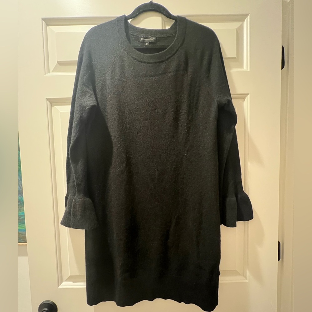 Banana black cashmere-blend sweater dress with bell-wrist detail